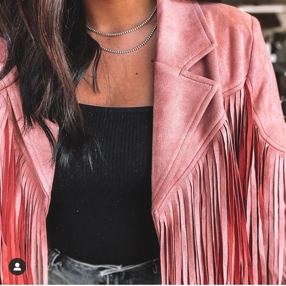 Faux Suede Fringe Jacket Blush/Pink - Picture 2 of 10